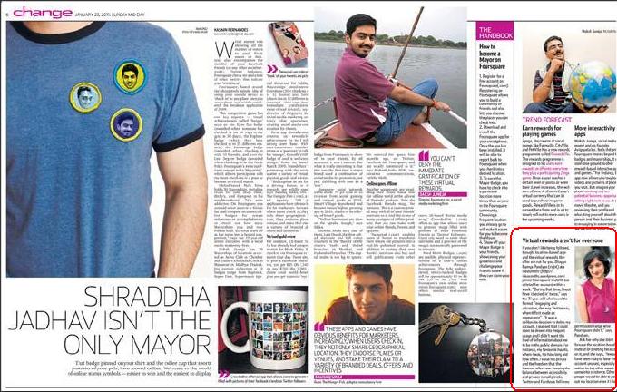 Quoted In Mid-Day FourSquare Story: Shraddha Jadhav Isn’t The Only Mayor